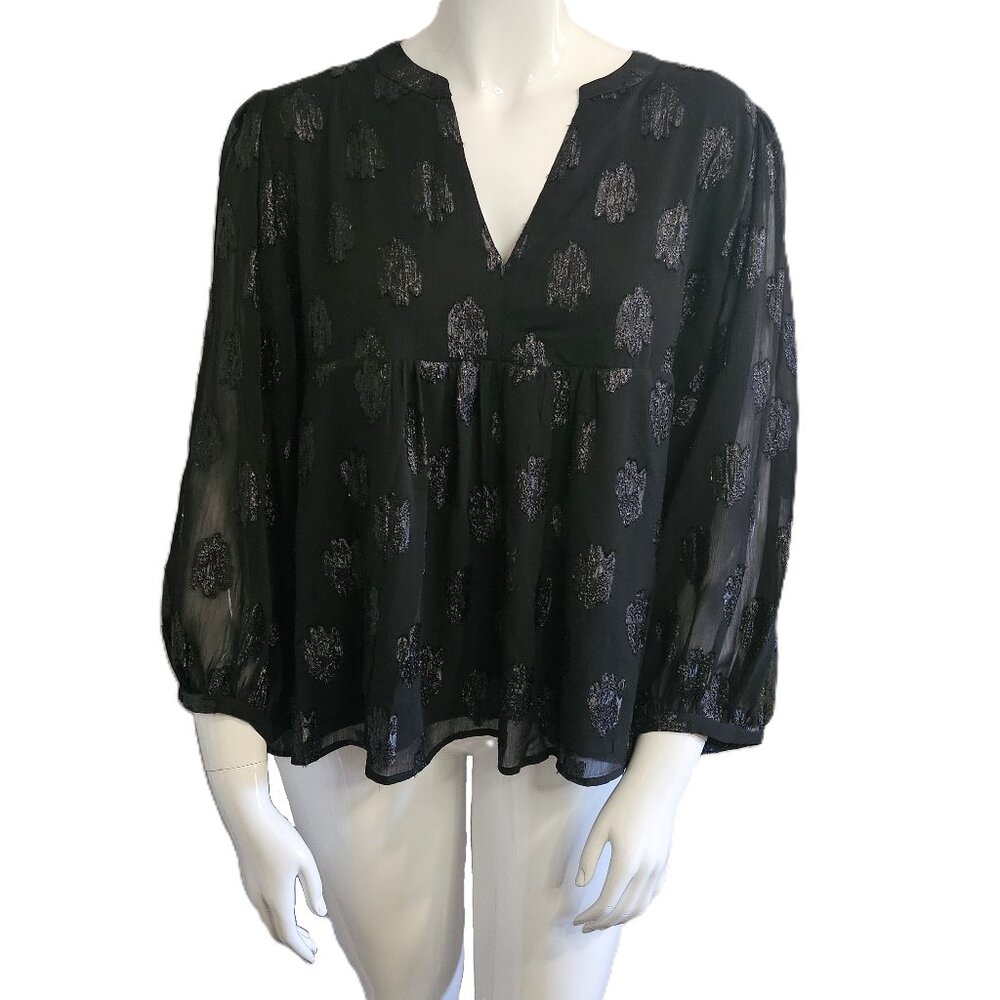NWT RICKI'S Black Long Sleeve Bohemian Peasant-Style Chiffon Blouse Size XXL